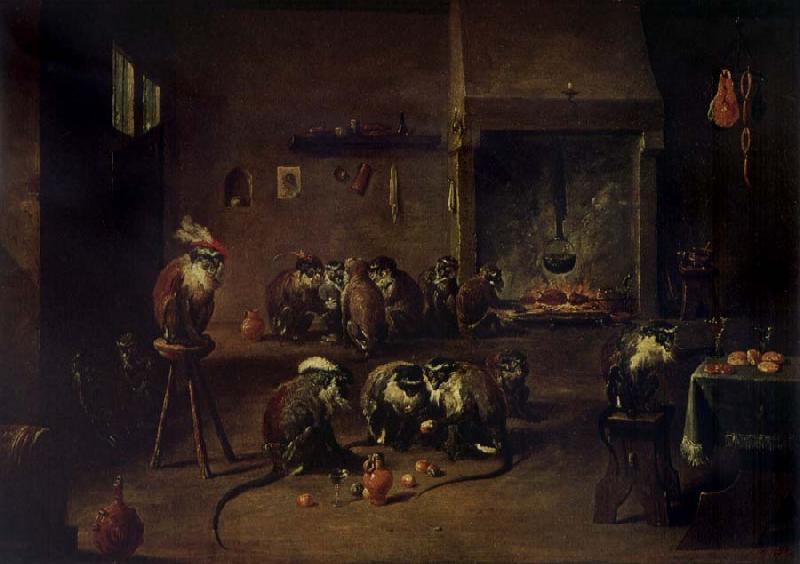 TENIERS, David the Younger Apes in a Kitchen oil painting image